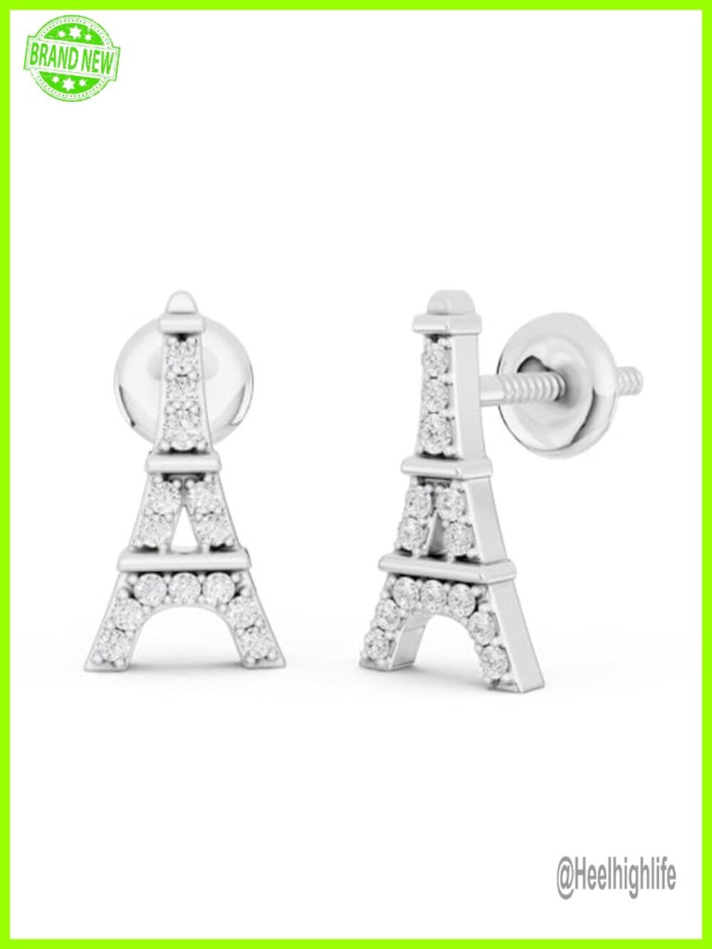 0.15 Ctw Natural White Diamond Eiffel Tower Stud Earrings 925 Sterling Silver